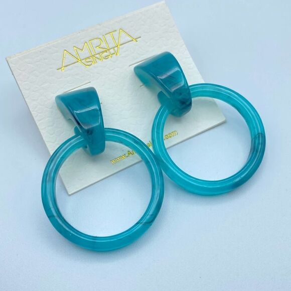 Amrita Singh Blue Marble Drop Resin Earrings Retired - Picture 4 of 4